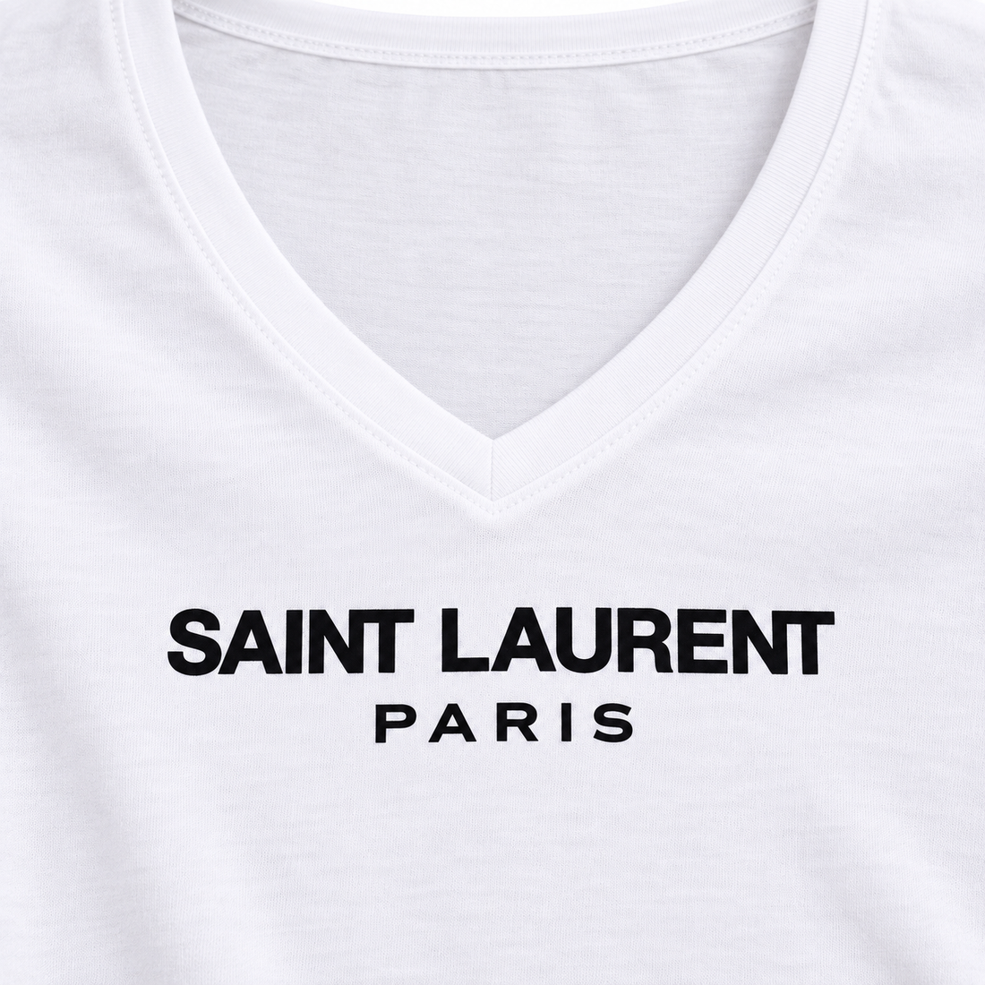 Women's Saint Laurent V-neck T-shirt white detail