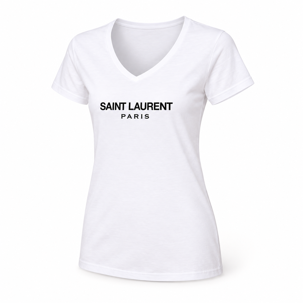 Women's Saint Laurent V-neck T-shirt white angle