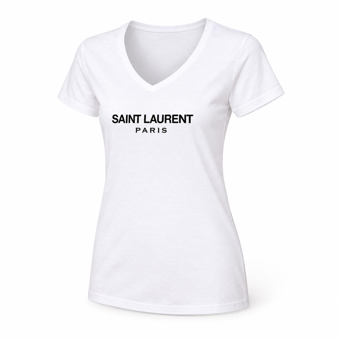 Women's Saint Laurent V-neck T-shirt white angle