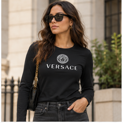 Women's Versace Long Sleeve T-Shirt | Color: Black | Image 2