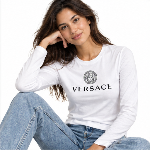 Women's Versace Long Sleeve T-Shirt | Color: White | Image 4