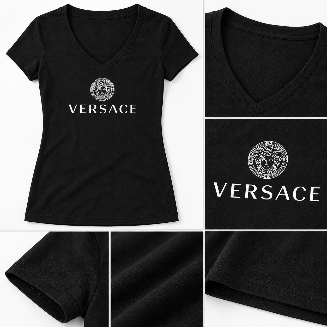 Women's Versace V-Neck T-Shirt | Color: Black | Image 5
