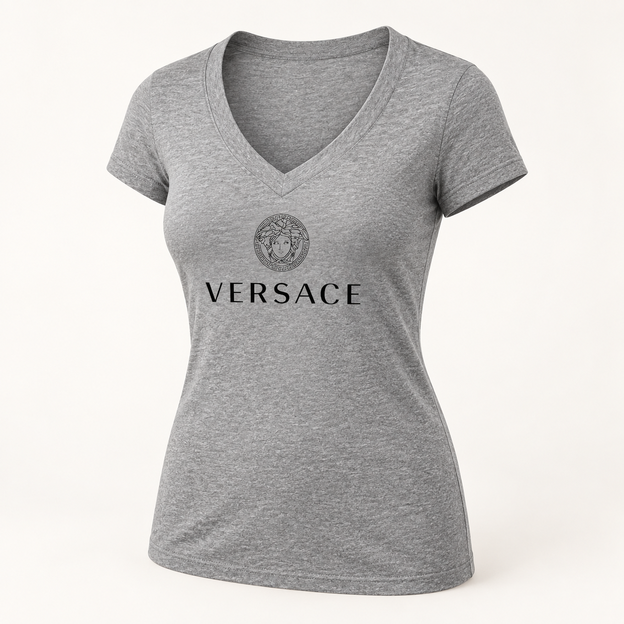 Women's Versace V-Neck T-Shirt | Color: Grey | Image 1