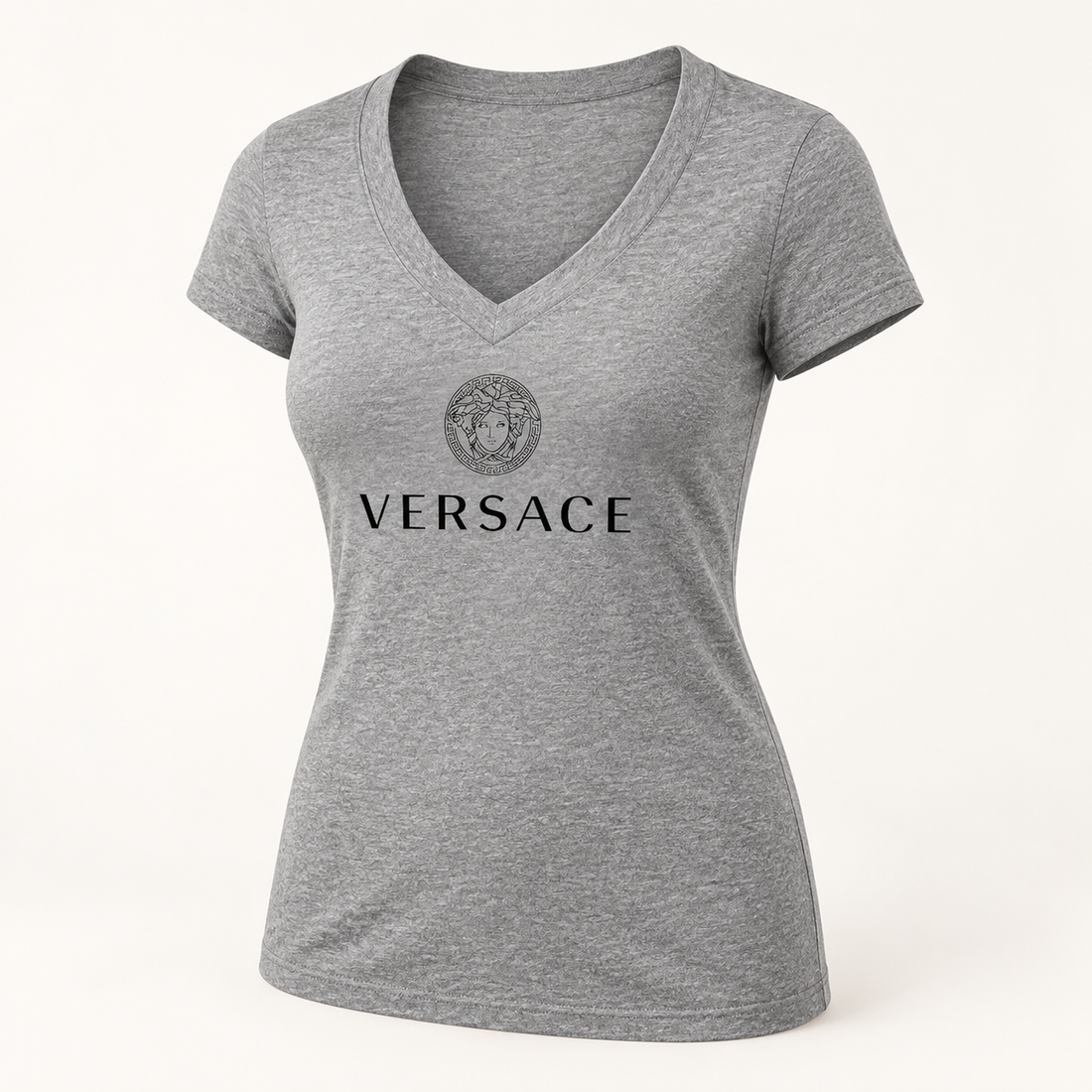 Women's Versace V-Neck T-Shirt | Color: Grey | Image 1