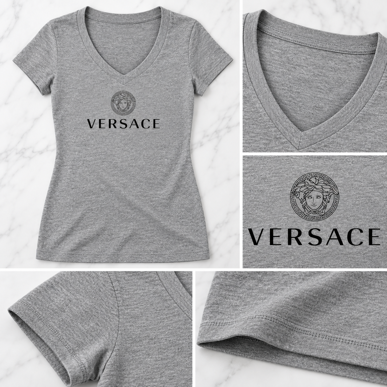 Women's Versace V-Neck T-Shirt | Color: Grey | Image 5