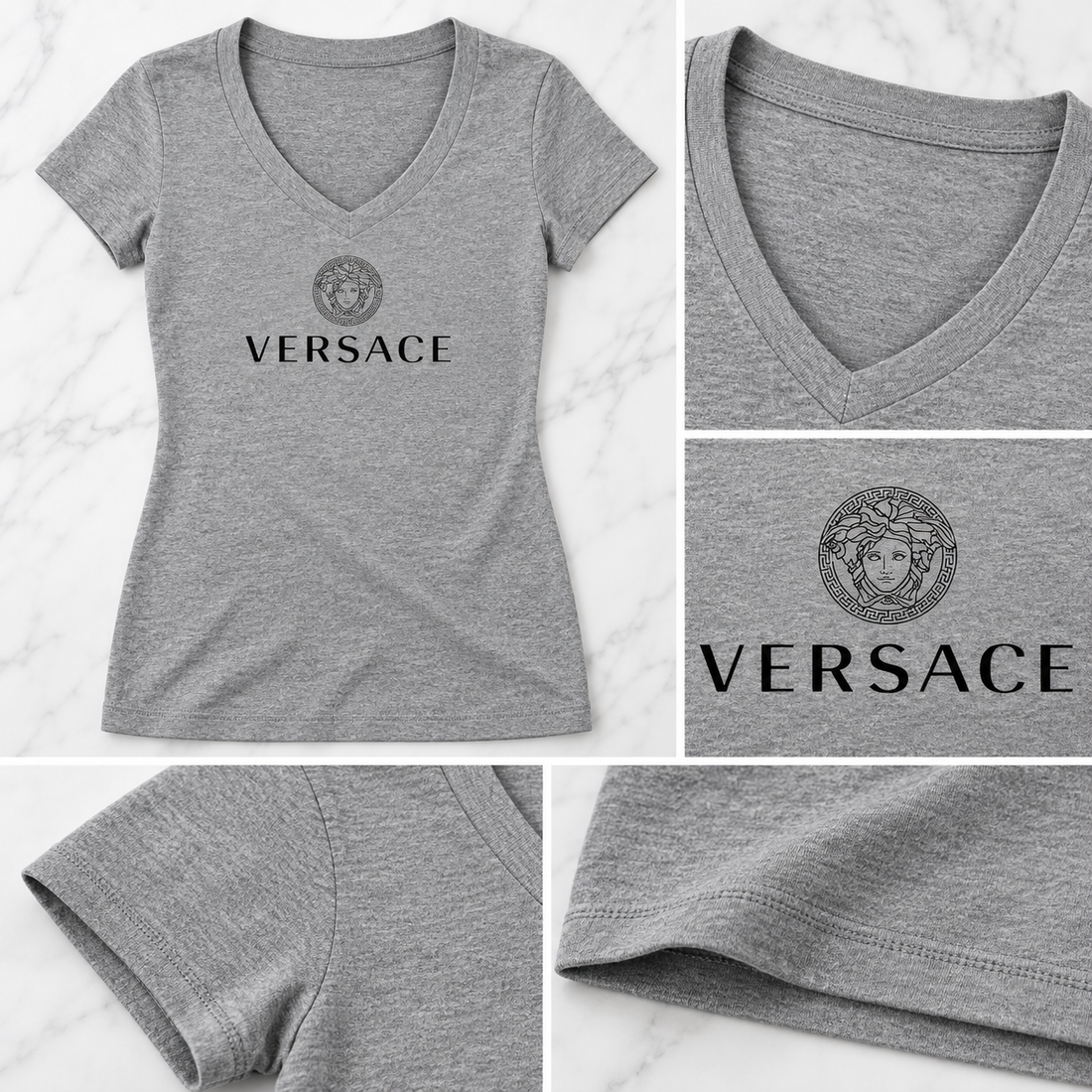 Women's Versace V-Neck T-Shirt | Color: Grey | Image 5