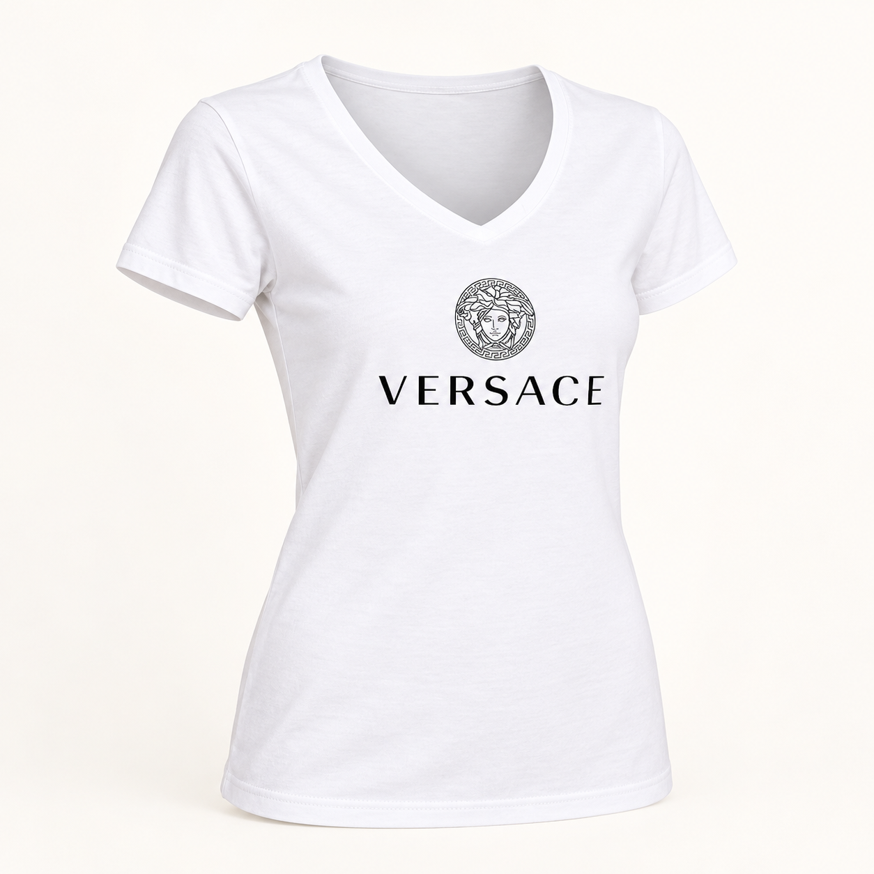 Women's Versace V-Neck T-Shirt | Color: White | Image 1