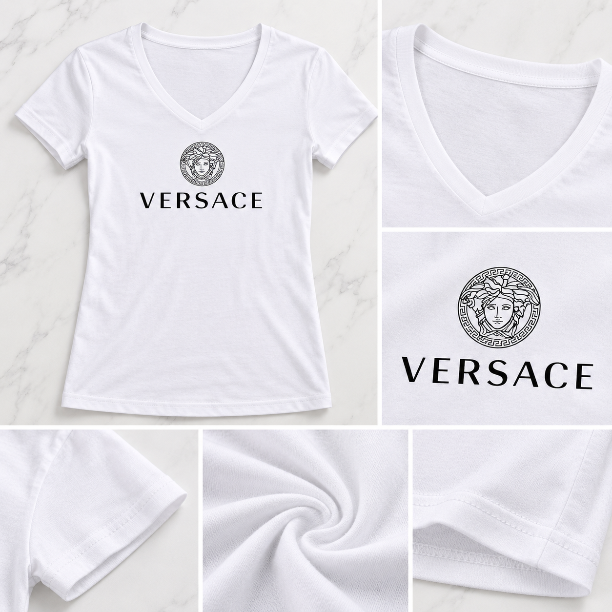Women's Versace V-Neck T-Shirt | Color: White | Image 5