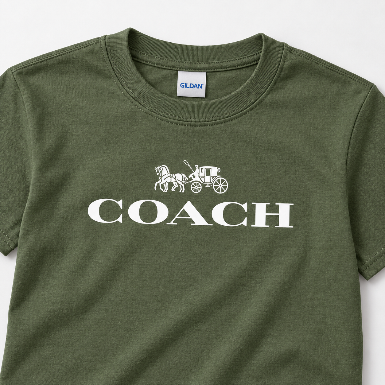 Youth Kids Coach Cotton T-Shirt - Army Green - Image 3