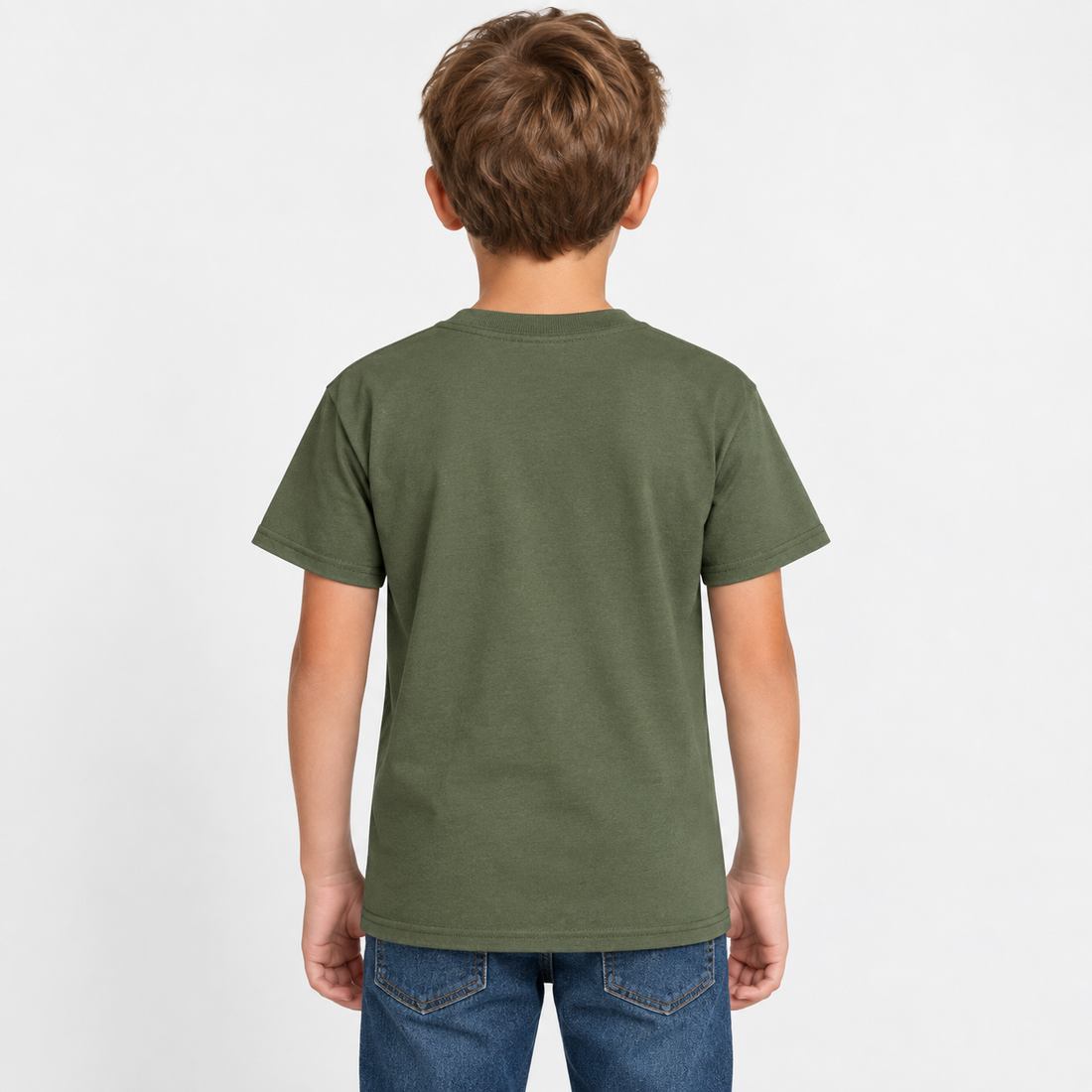 Youth Kids Coach Cotton T-Shirt - Army Green - Image 5