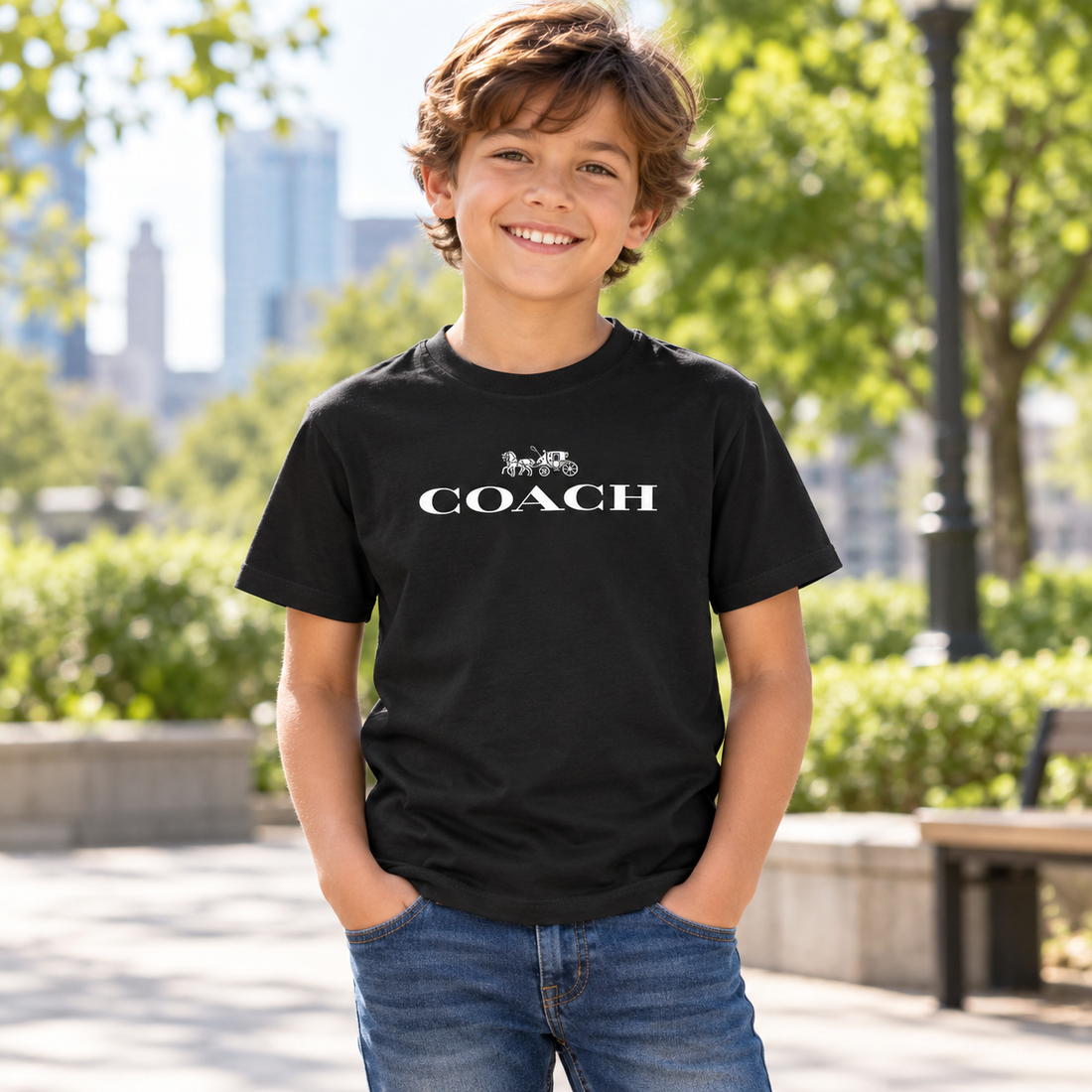 Youth Kids Coach Cotton T-Shirt - Black - Image 2