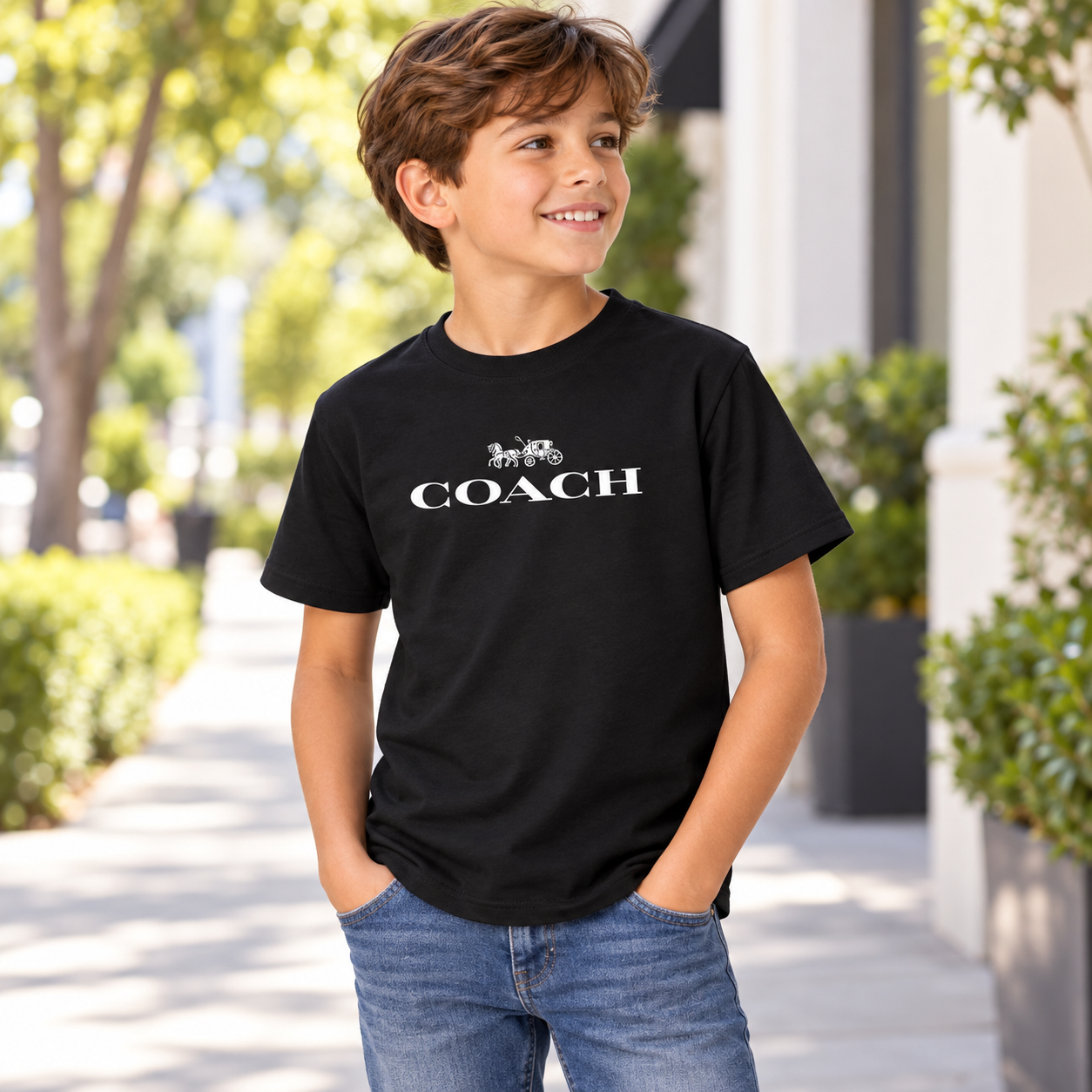 Youth Kids Coach Cotton T-Shirt - Black - Image 4