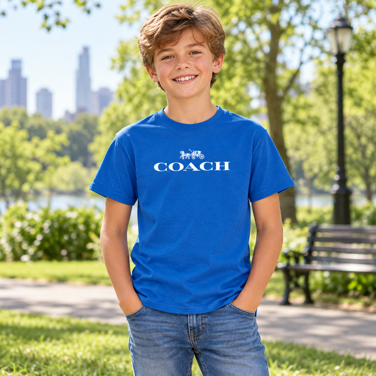 Youth Kids Coach Cotton T-Shirt - Blue - Image 2