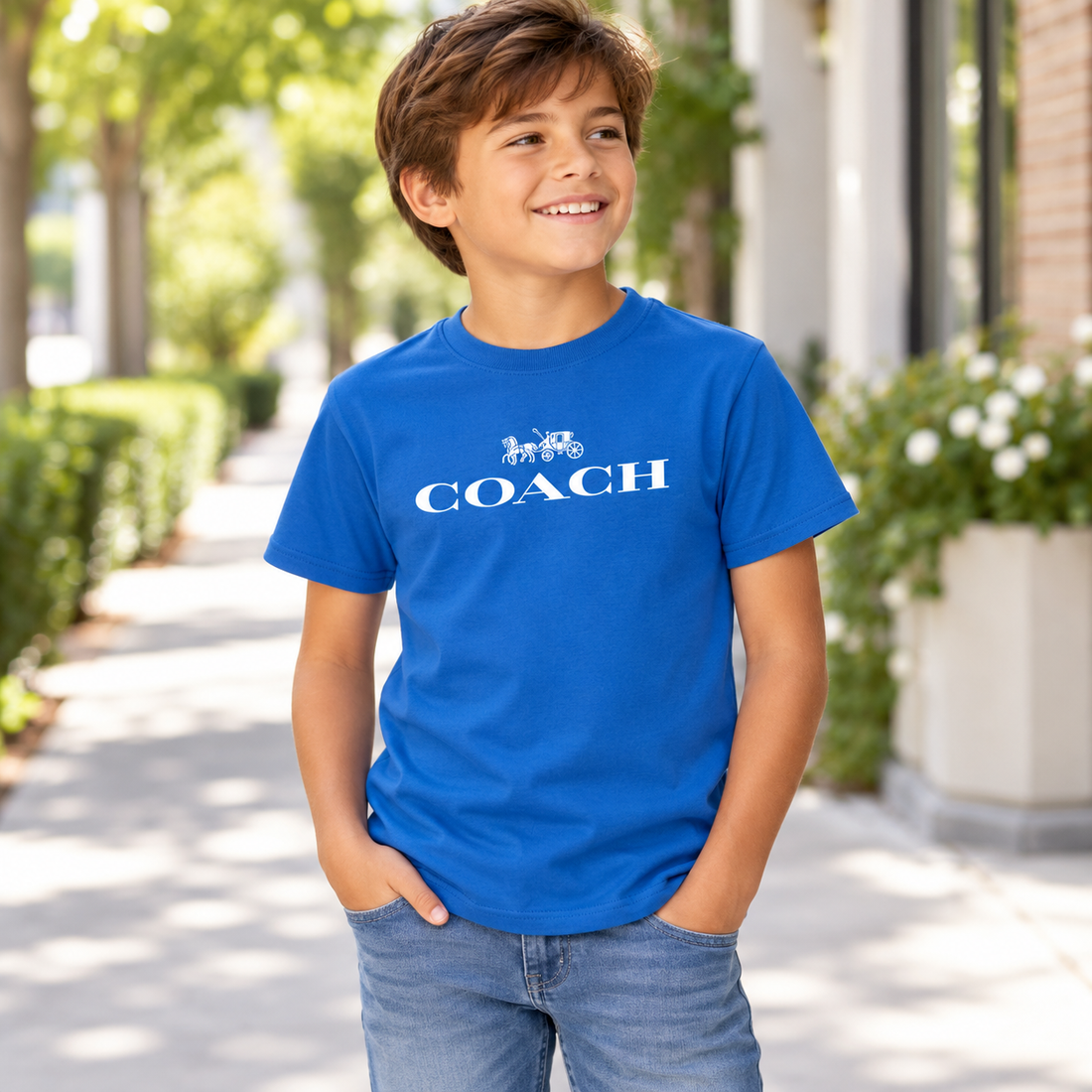 Youth Kids Coach Cotton T-Shirt - Blue - Image 4