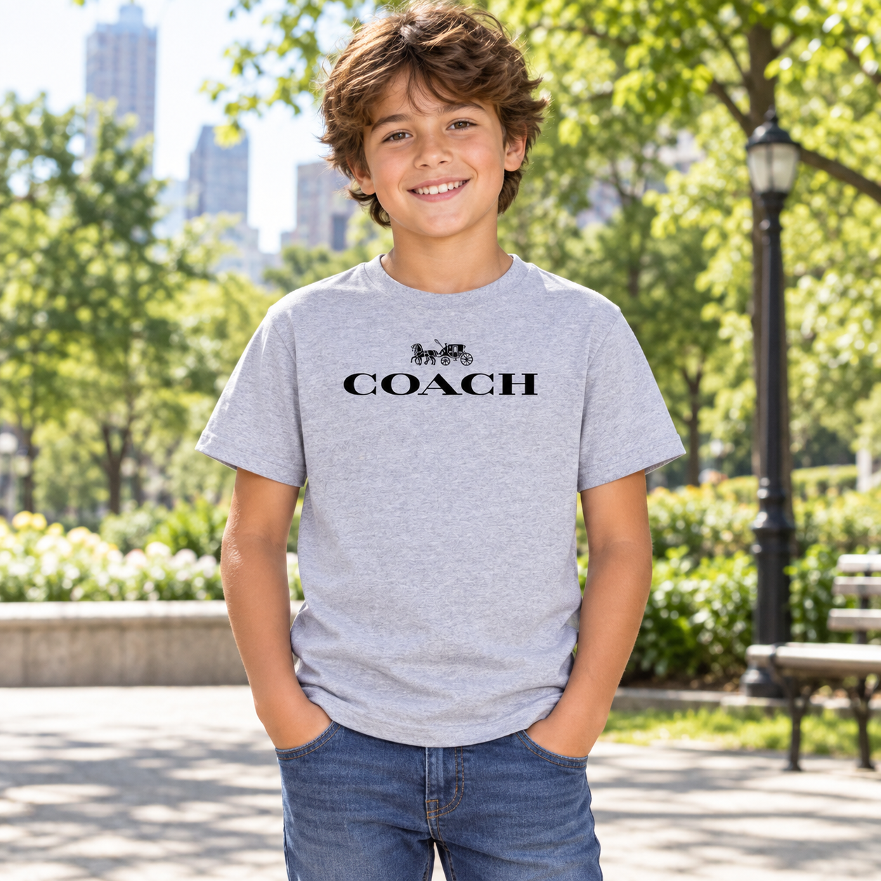 Youth Kids Coach Cotton T-Shirt - Grey - Image 2