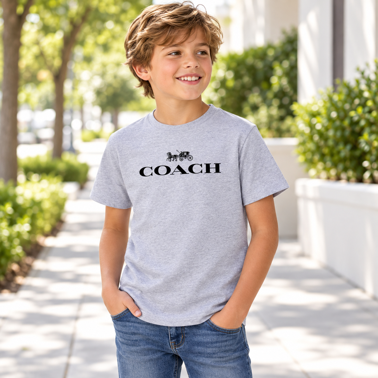 Youth Kids Coach Cotton T-Shirt - Grey - Image 4