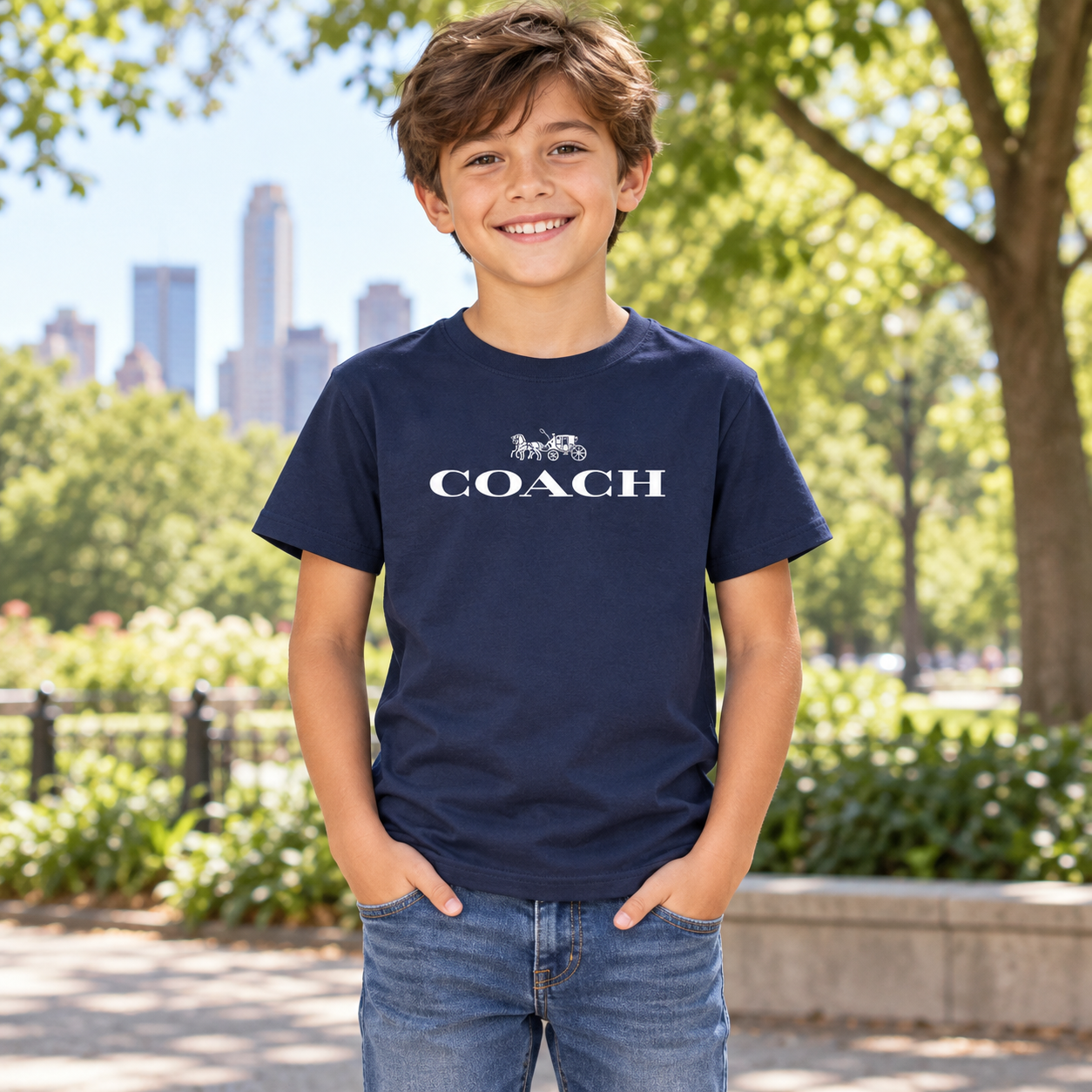 Youth Kids Coach Cotton T-Shirt - Navy - Image 2