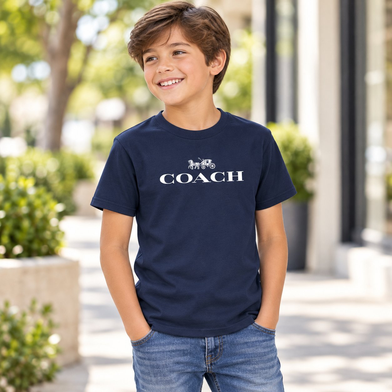 Youth Kids Coach Cotton T-Shirt - Navy - Image 4