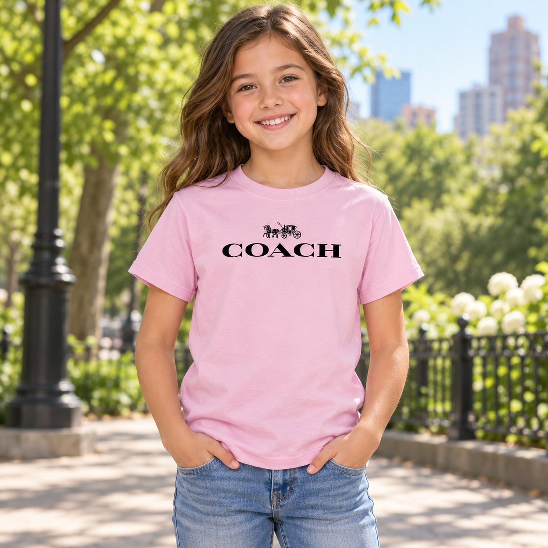 Youth Kids Coach Cotton T-Shirt - Pink - Image 2