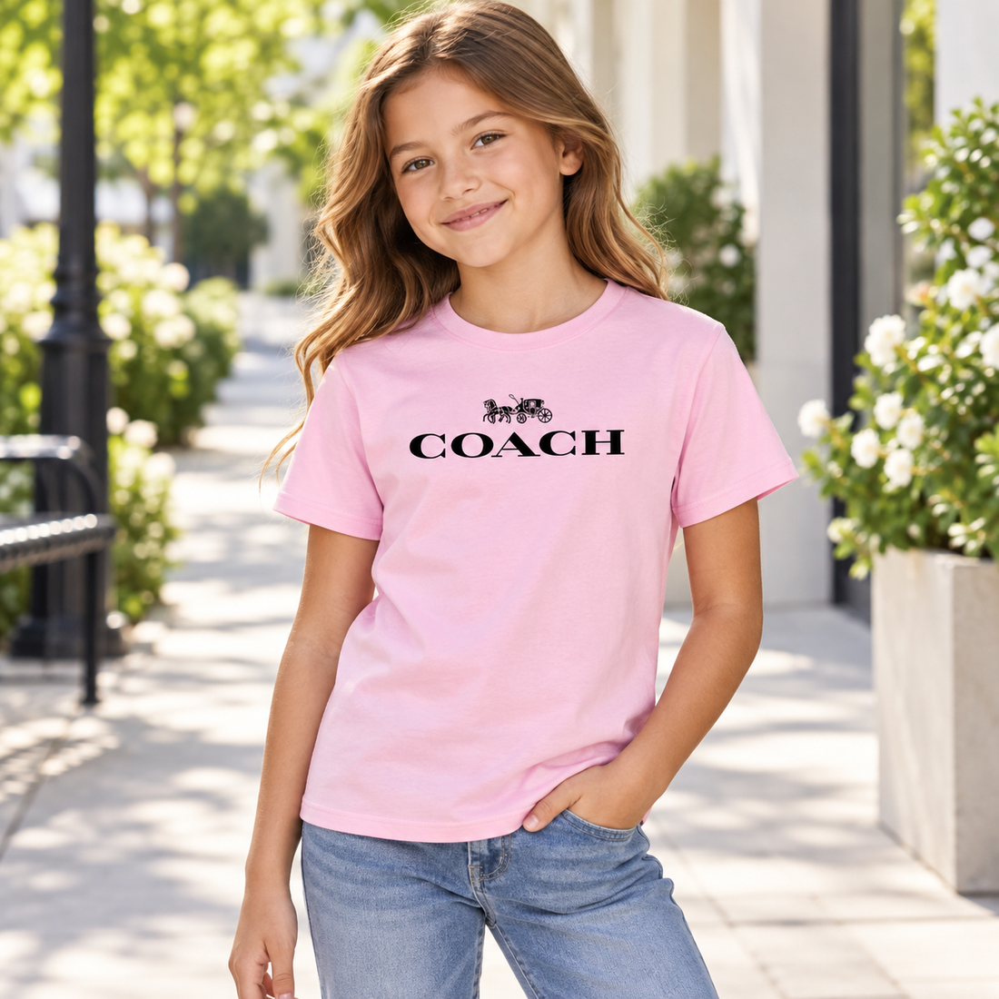 Youth Kids Coach Cotton T-Shirt - Pink - Image 4