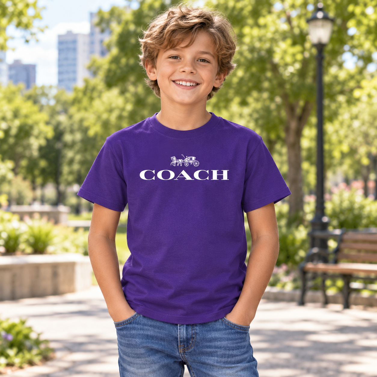 Youth Kids Coach Cotton T-Shirt - Purple - Image 2