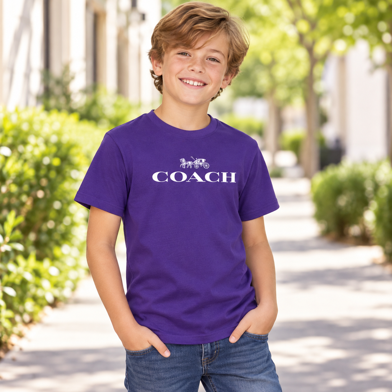 Youth Kids Coach Cotton T-Shirt - Purple - Image 4