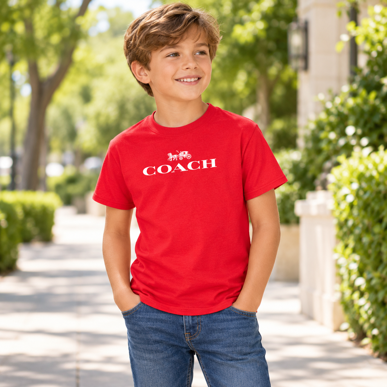 Youth Kids Coach Cotton T-Shirt - Red - Image 4