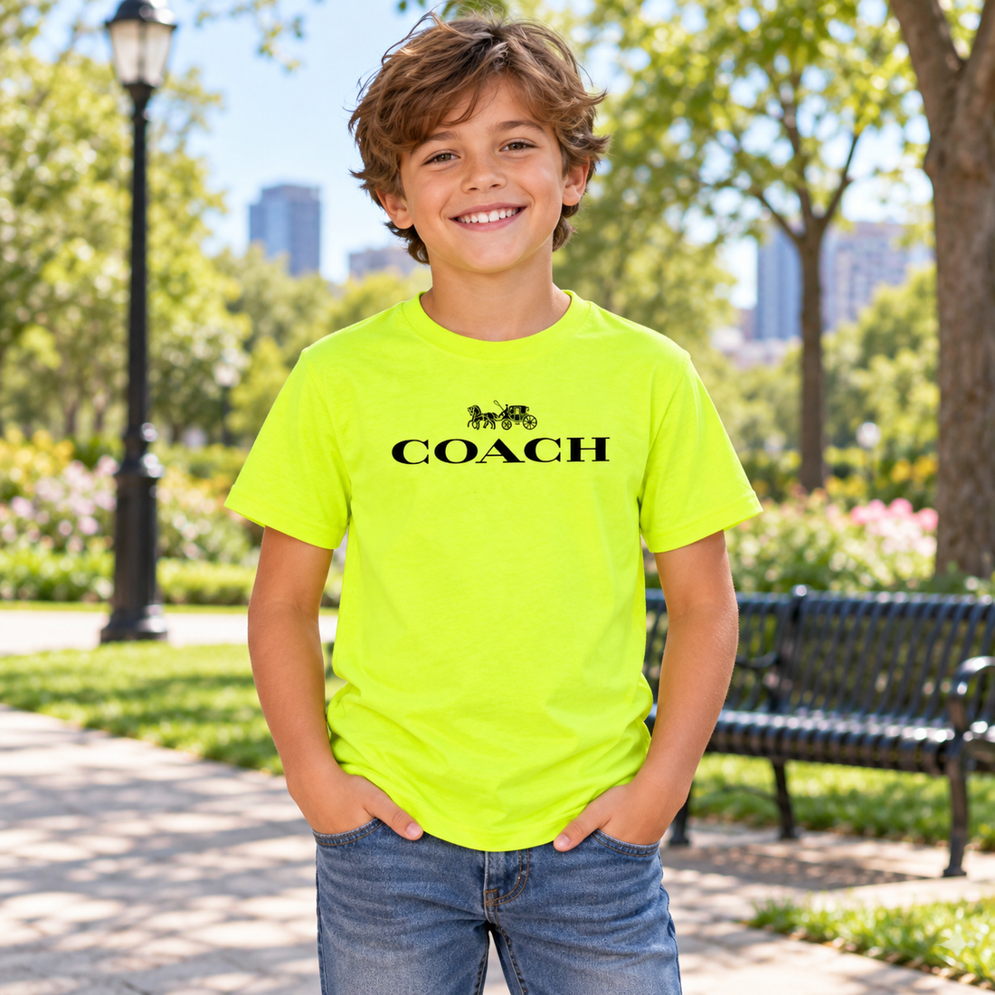 Youth Kids Coach Cotton T-Shirt - Safety Green - Image 2