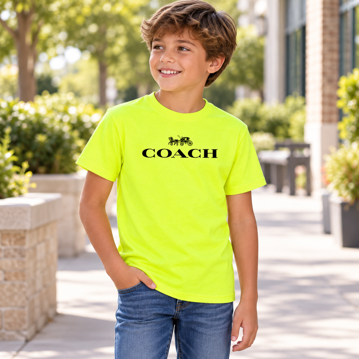 Youth Kids Coach Cotton T-Shirt - Safety Green - Image 4