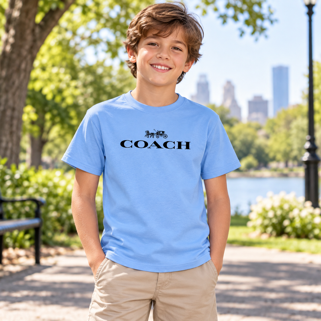 Youth Kids Coach Cotton T-Shirt - Sky Blue - Image 2