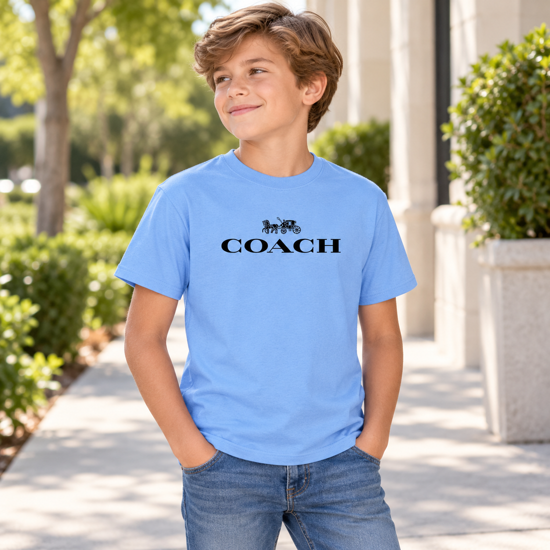 Youth Kids Coach Cotton T-Shirt - Sky Blue - Image 4