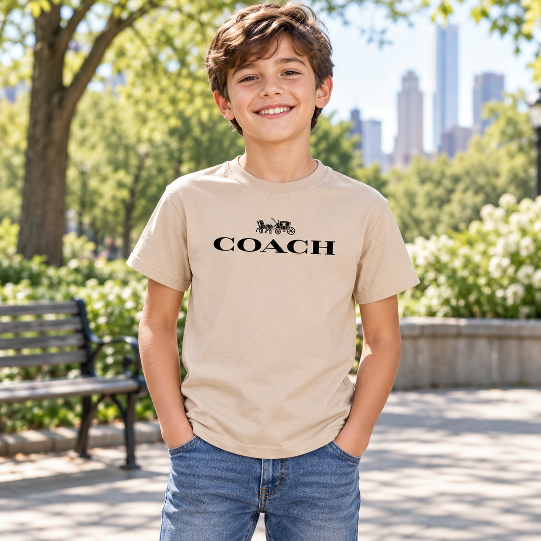 Youth Kids Coach Cotton T-Shirt - Tan - Image 2