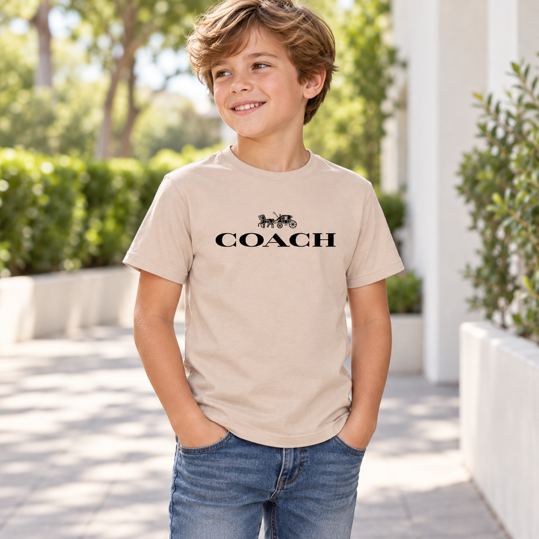 Youth Kids Coach Cotton T-Shirt - Tan - Image 4