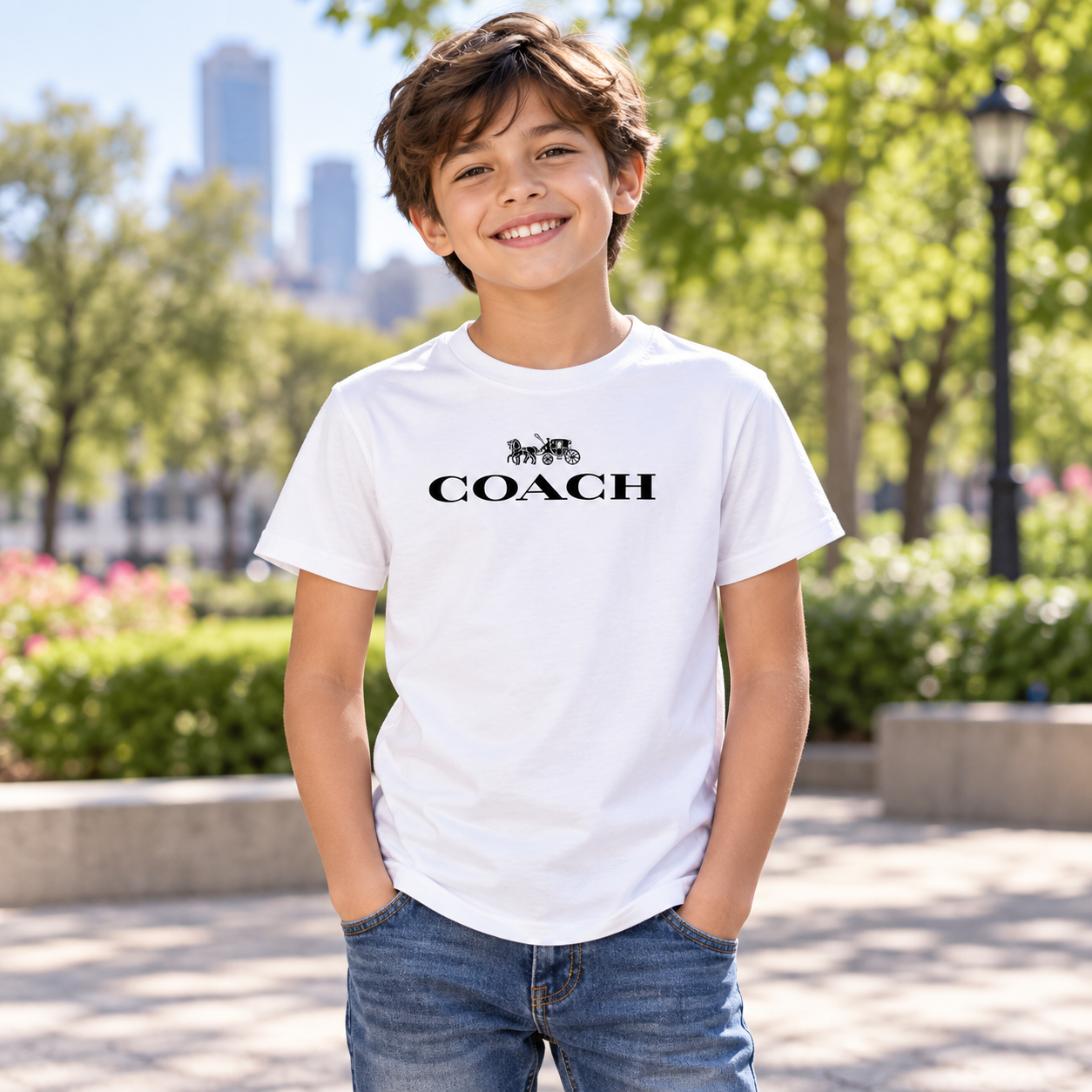 Youth Kids Coach Cotton T-Shirt - White - Image 2