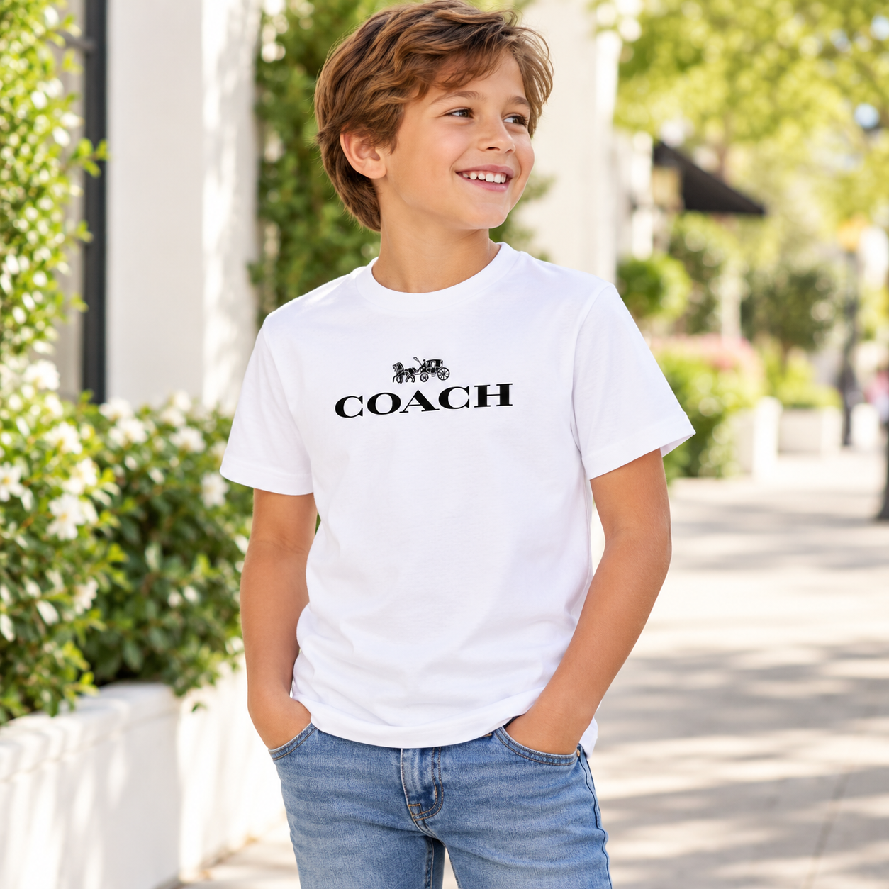 Youth Kids Coach Cotton T-Shirt - White - Image 4