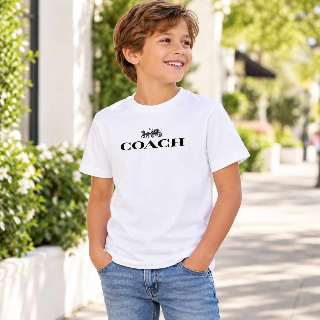 Youth Kids Coach Cotton T-Shirt - White - Image 4