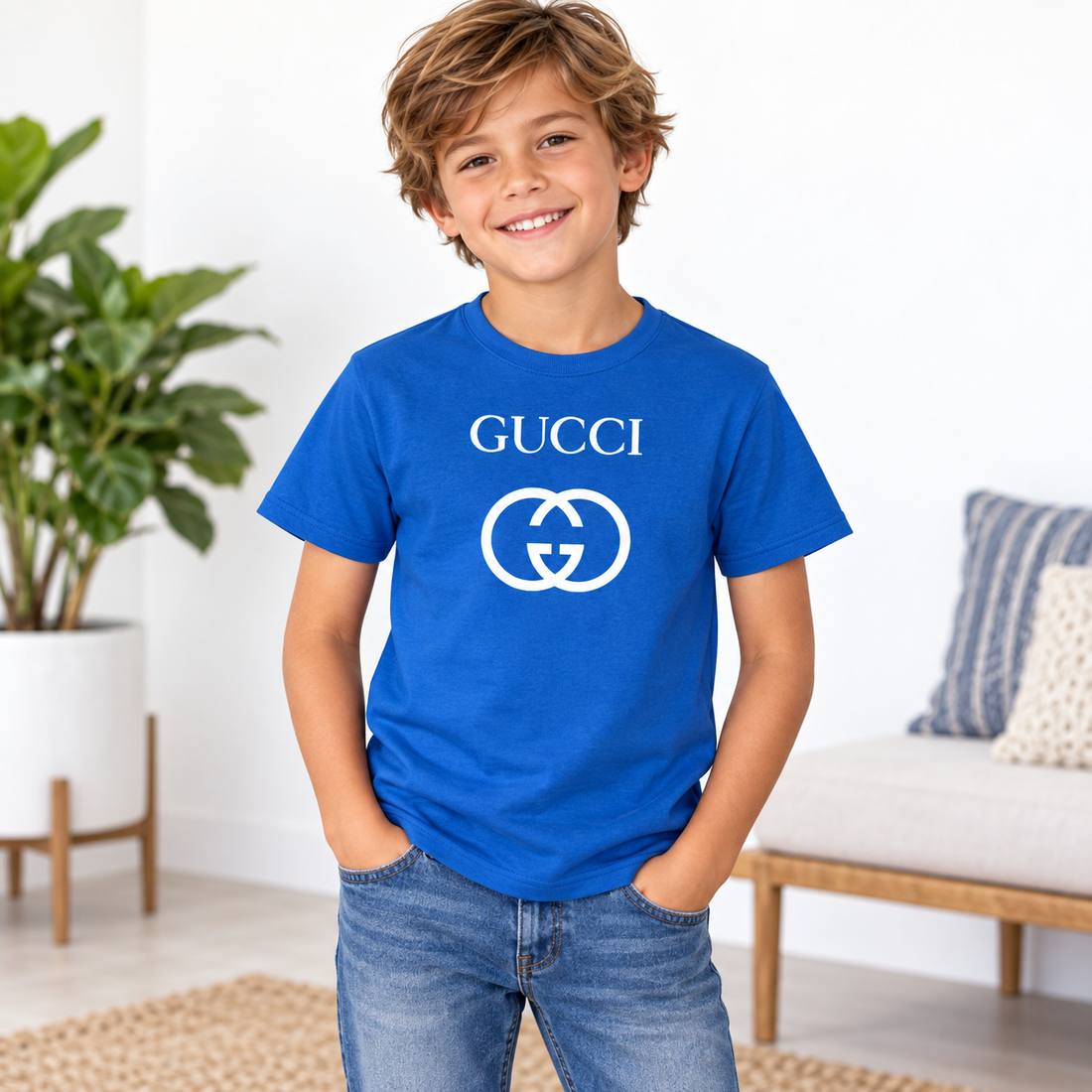 Youth Kids Gucci Cotton T-Shirt | Color: blue | Image 2