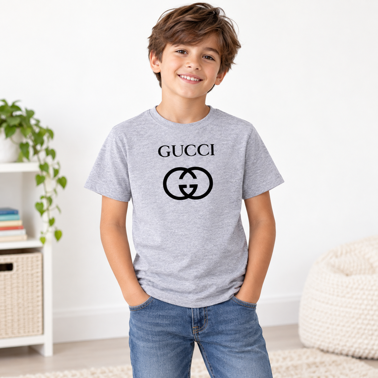 Youth Kids Gucci Cotton T-Shirt | Color: grey | Image 2