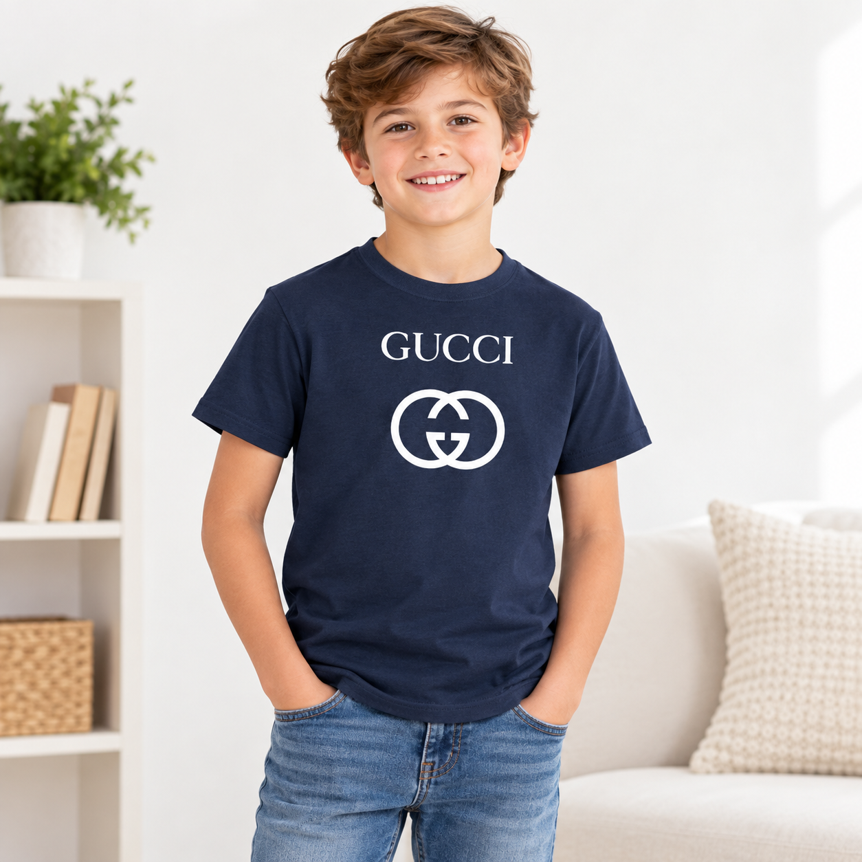 Youth Kids Gucci Cotton T-Shirt | Color: navy | Image 2
