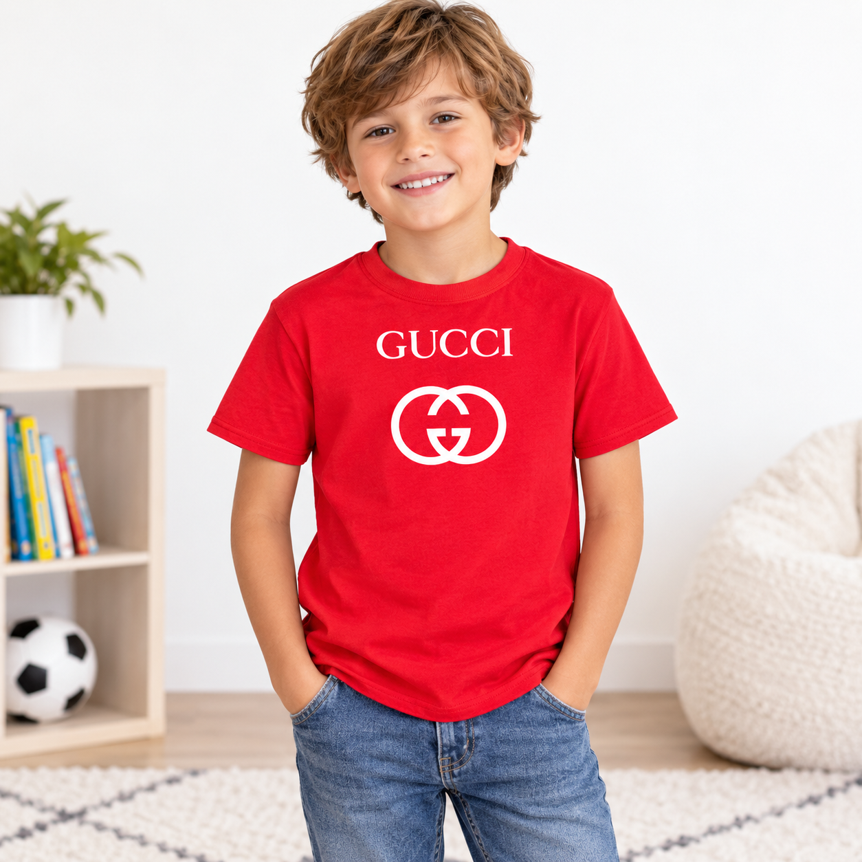 Youth Kids Gucci Cotton T-Shirt | Color: red | Image 2