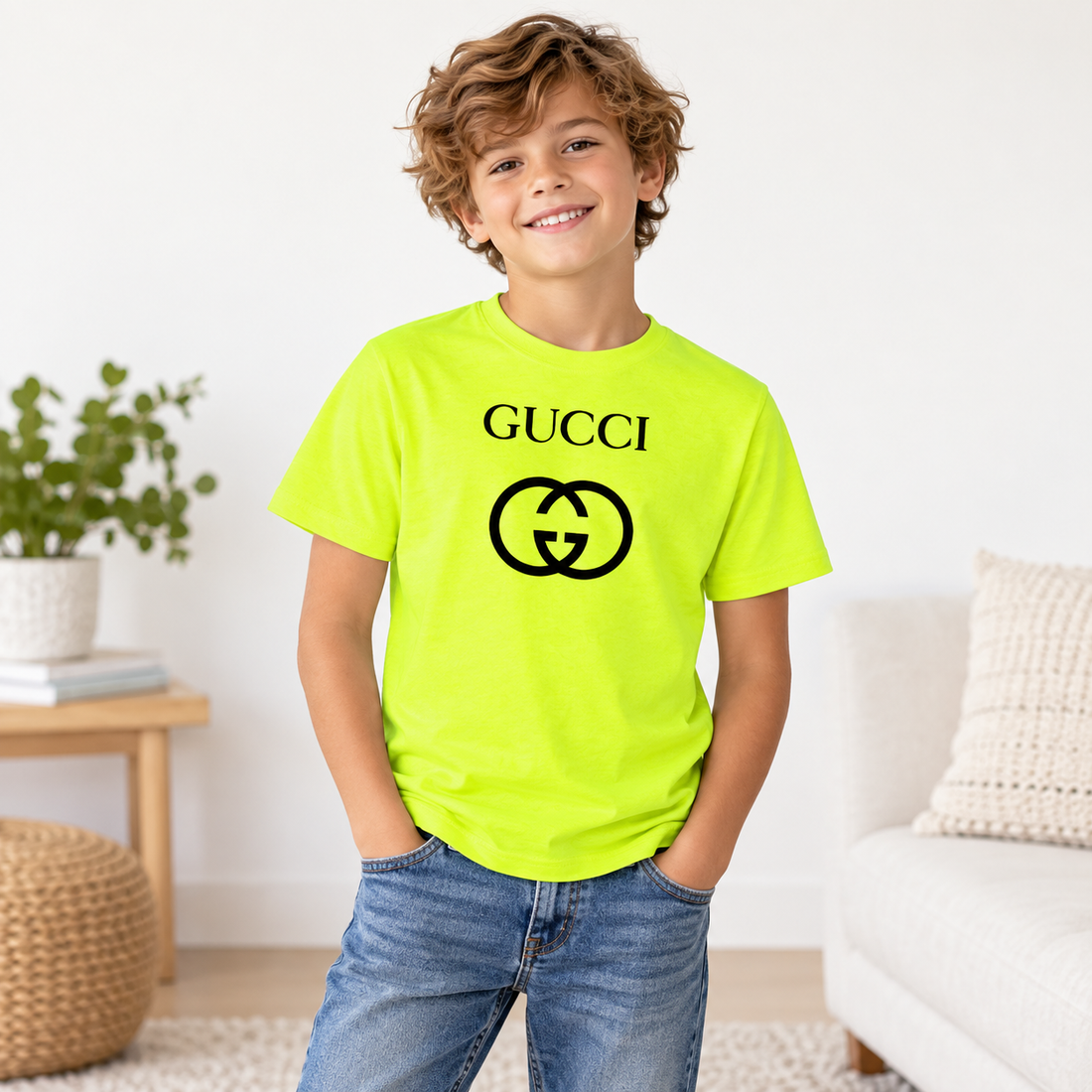 Youth Kids Gucci Cotton T-Shirt | Color: safety green | Image 2