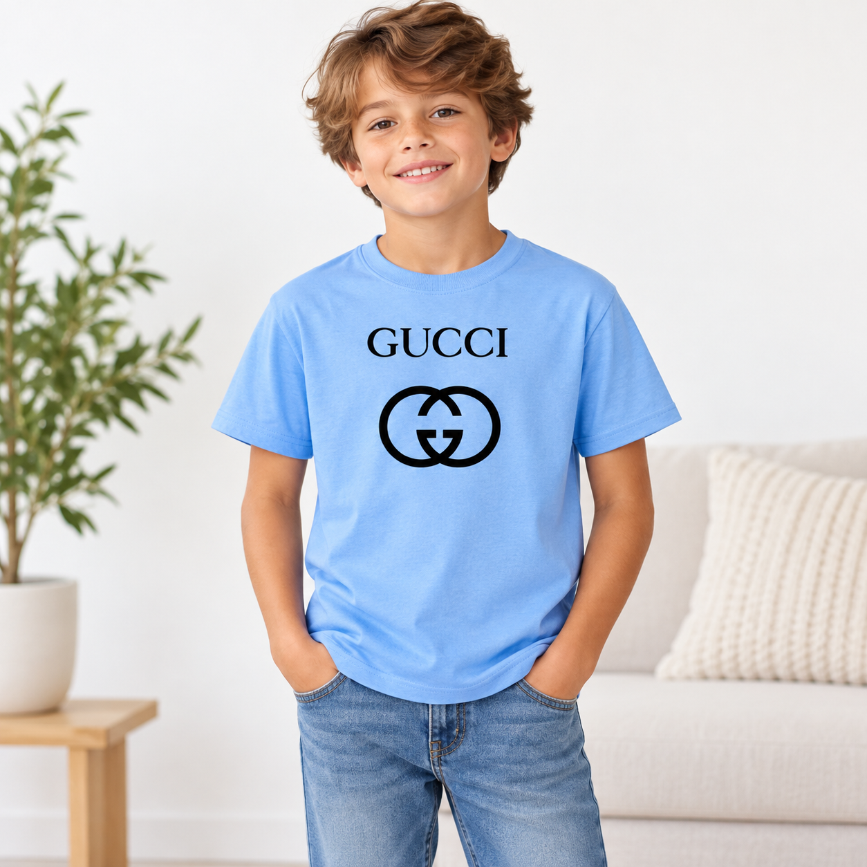 Youth Kids Gucci Cotton T-Shirt | Color: sky blue | Image 2