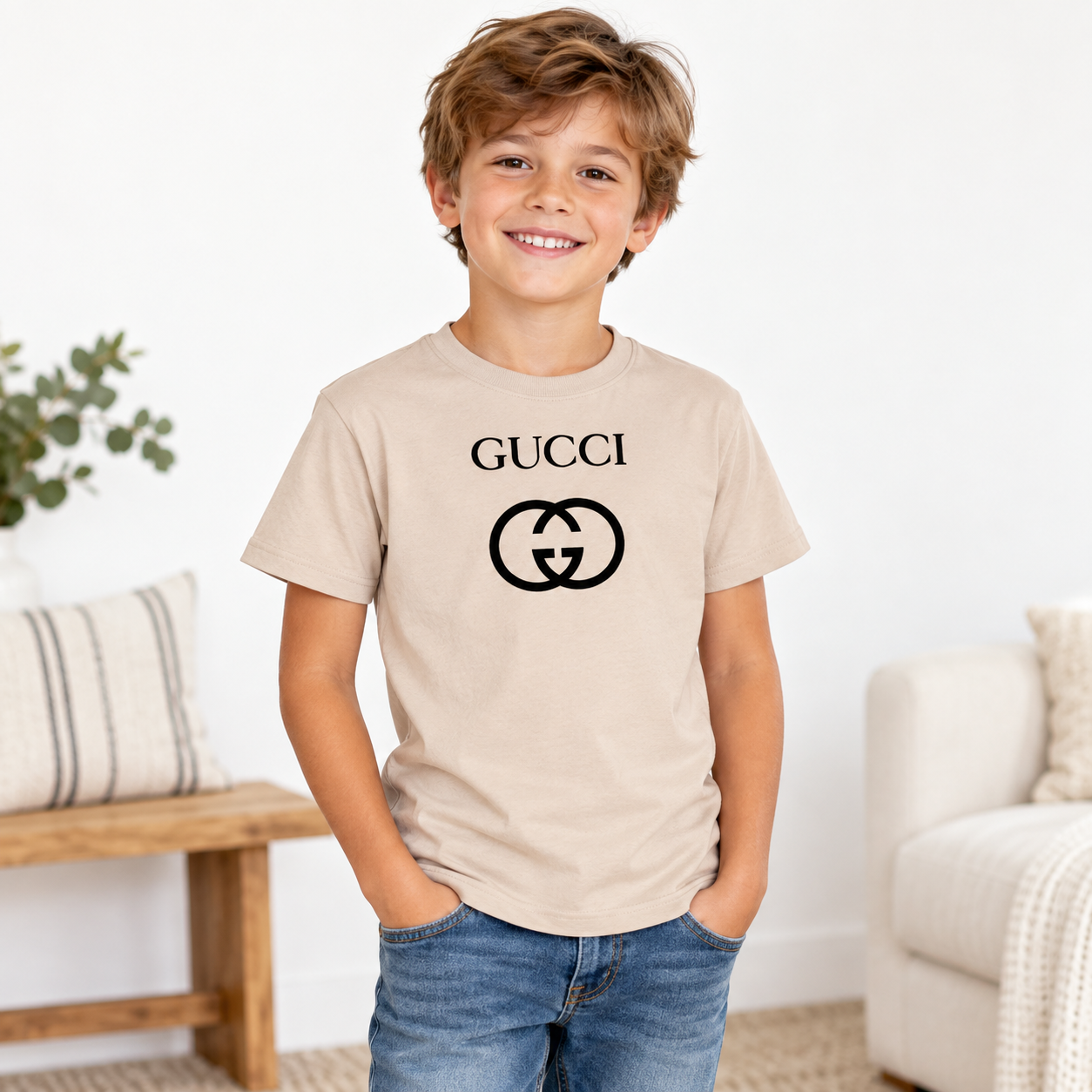 Youth Kids Gucci Cotton T-Shirt | Color: tan | Image 2