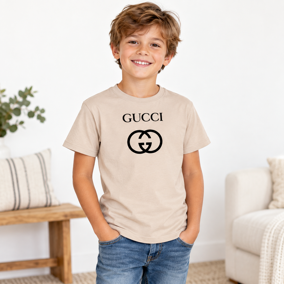 Youth Kids Gucci Cotton T-Shirt | Color: tan | Image 2