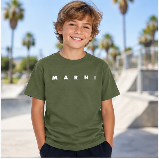 Youth Kids Marni Cotton T-Shirt | Color: Army Green | Image 2