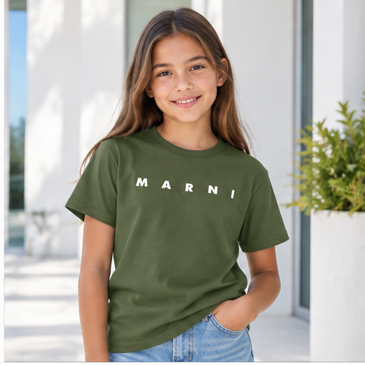 Youth Kids Marni Cotton T-Shirt | Color: Army Green | Image 3