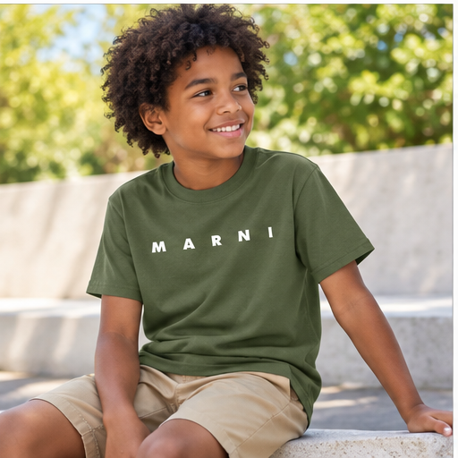 Youth Kids Marni Cotton T-Shirt | Color: Army Green | Image 4