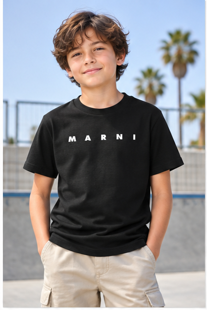 Youth Kids Marni Cotton T-Shirt | Color: Black | Image 2