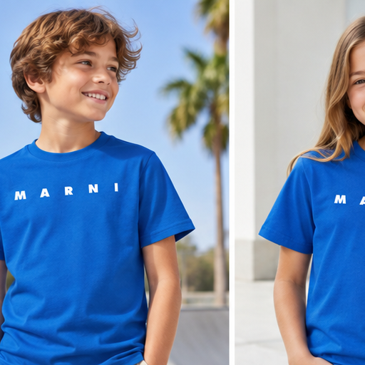 Youth Kids Marni Cotton T-Shirt | Color: Blue | Image 2