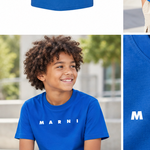 Youth Kids Marni Cotton T-Shirt | Color: Blue | Image 4